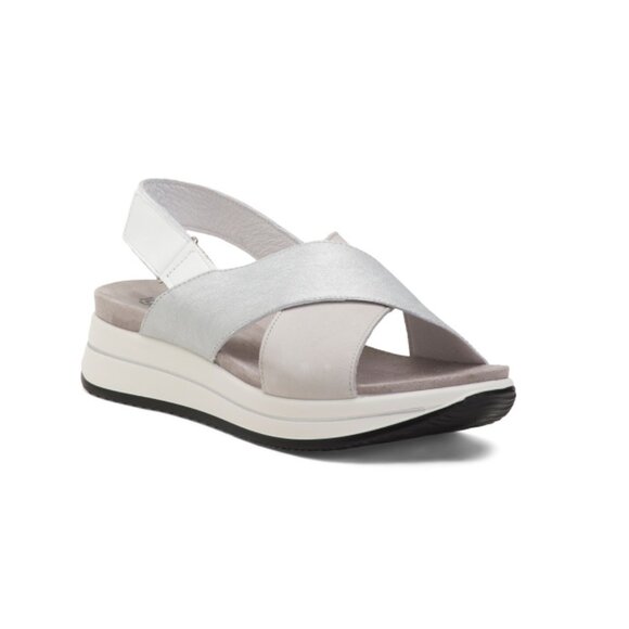 IGI&CO Silver Made In Italy Leather Cross Band Flat Sandals - Picture 1 of 2